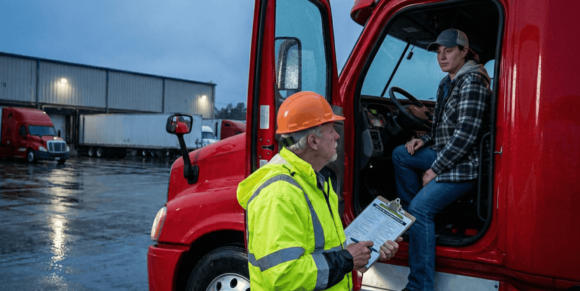 DOT Reasonable Suspicion Training - Supervisor interviewing a driver in a truck cab